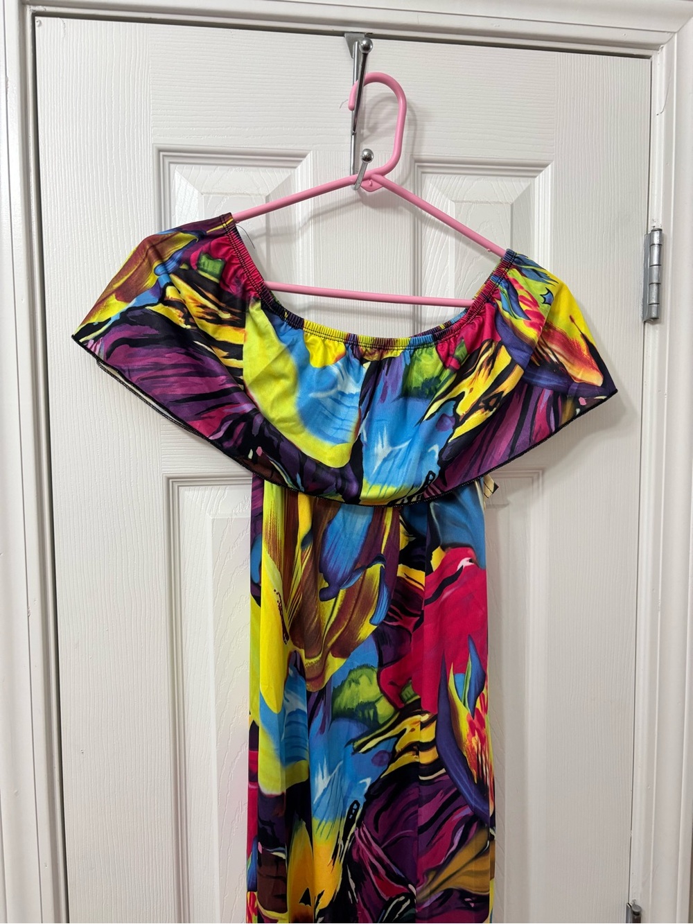NWT Suimiki Off-Shoulder Tropical Print Maxi Dress Multicolor Women’s Size M - Picture 4 of 10
